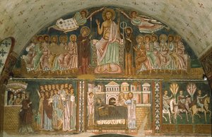 Chrystus na tronie między Dziewicą, Janem Chrzcicielem, Apostołami i dwoma Aniołami autorstwa Italian School