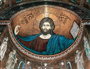 Chrystus pantokrator lub Chrystus w chwale, dekorujący absydę katedry w Monreale, Sycylia, Włochy autorstwa Italian School