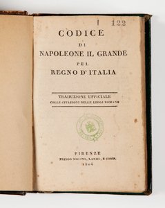 Kodeks Napoleona Wielkiego dla Królestwa Włoch, otwarty na stronie tytułowej, opublikowany Firenze, Molini, Landi et Cie, 1806 (papier drukowany) autorstwa Italian School