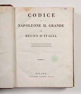 Kodeks Napoleona Wielkiego dla królestwa Włoch, otwarty na stronie tytułowej, opublikowany Mediolan, dalla reale Stamperia, 1806 (papier drukowany) autorstwa Italian School