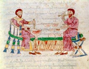 Codex 132 Livre 22 Rozdział 1 Posiłek, z De Universo Rabanus Maurus (ok. 780-856) 1023 autorstwa Italian School