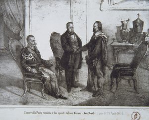 Rada między Garibaldim i Cavourem w dniu 24 kwietnia 1861 r. autorstwa Italian School