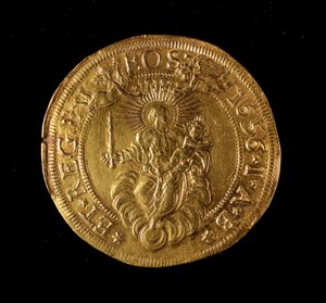 Waluta Republiki Genów: 12,5 złota podwójna moneta. Średnica 61 mm. 1656. Powrót. Muzeum Genów Strada Nuova (inw. 6453) autorstwa Italian School