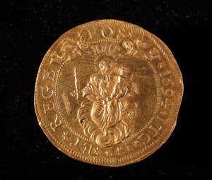 Waluta Republiki Genów: 25 złotych podwójnych monet. Średnica 52,5 mm. 1694. Powrót. Muzea Genów przy Strada Nuova (inw. 6457) autorstwa Italian School