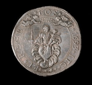 Waluta Republiki Genów: srebrna moneta 5 ecu. Śr. 61 mm. 1693. Powrót. Genes Musei di Strada Nuova autorstwa Italian School