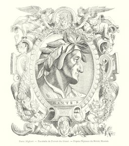 Dante Alighieri, Faksymile Portretu Giunti, wg British Museum Print (rycina) autorstwa Italian School