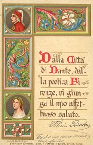 Dante, Beatrice, Boska komedia (kolorowa litografia) autorstwa Italian School