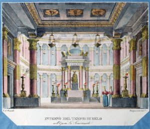Dekoracja do opery La Semiramide Christopha Glucka (1714-1787) (projekt scenografii do opery La Semiramide Ch. Glucka). Litografia w kolorach, anonimowa, ok. 1790 r. Sztuka włoska, wystrój teatralny. Państwowe Muzeum Sztuki Teatralnej i Muzycznej w Petersb autorstwa Italian School