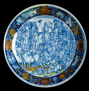 Talerz Decoree przedstawiający alegorię Selene, bogini księżyca w mitologii greckiej. Z Faenzy około 150. Florencja Musee du Bargello. (Florencja, Muzeum Narodowe Bargello) autorstwa Italian School