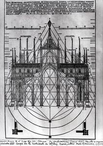 Projekt katedry w Mediolanie, ilustracja z De Architectura autorstwa Witruwiusza, Como, 1521 autorstwa Italian School