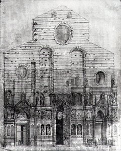 Projekt fasady Santa Maria del Fiore lub Duomo, Florencja (pióro i atrament na papierze) (zdjęcie czarno-białe) autorstwa Italian School