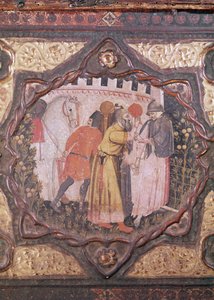 Fragment kasetonu przedstawiający historię Saladyna i Torella z Istrii, autorstwa Giovanniego Boccaccio (tempera na panelu) (patrz także 444281-82) autorstwa Italian School