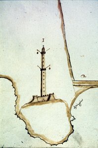 Fragment odręcznej mapy topograficznej z XVII wieku przedstawiającej położenie latarni genueńskiej. autorstwa Italian School