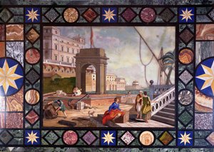 Detal blatu przedstawiający port w Livorno, według projektu Antonio Ciocci autorstwa Italian School