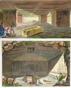 Odkrycie grobowców etruskich, ok.1820 (kolorowe grawerowanie) autorstwa Italian School