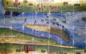 Spór o prawo do pozyskiwania lodu między mieszkańcami rzeki Pad. 1535. Mediolan, Archiwum Państwowe. autorstwa Italian School