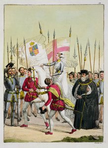 Elżbieta I, tablica 12 z Historii Narodów (akwatinta) autorstwa Italian School
