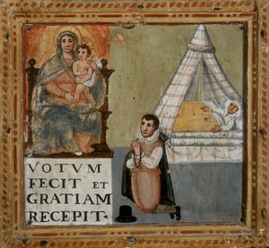 Ex-voto przedstawiające mężczyznę dziękującego Dziewicy na kolanach za uzdrowienie z choroby, 1604 autorstwa Italian School