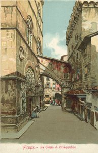 Florencja, Włochy, kościół Orsanmichele (kolorowa litografia) autorstwa Italian School