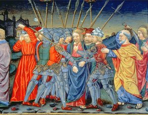 Fol.105v Szymon Piotr broni Chrystusa i rani żołnierza mieczem (welum) autorstwa Italian School