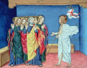 Fol.132va Zmartwychwstały Chrystus pokazuje uczniom ręce i ranę w boku (welum) autorstwa Italian School