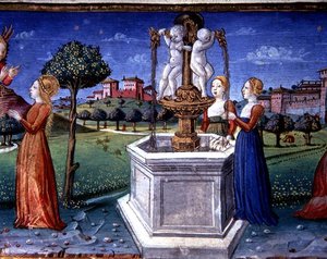 Fol.34v Archanioł Rafał odwiedza Marię (welum) autorstwa Italian School