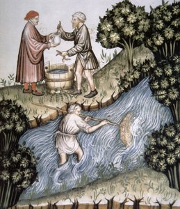 Fol.84r Fishing, ilustracja z Tacuinum Santiatis Codex Vindobonensis autorstwa Italian School