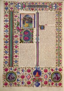 Fol.87v Otwarcie Księgi Proroka Ozeasza (mniejszego proroka, który wygłasza kazania przeciwko bałwochwalczym Żydom), z Biblii Borso d