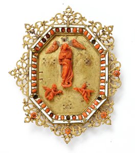 Rama przedstawiająca Niepokalaną Dziewicę, Trapani, połowa XVII w. (pozłacana miedź, emalia i koral) autorstwa Italian School