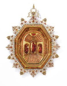 Rama przedstawiająca Matkę Boską, Trapani, początek XVII w. (pozłacana miedź, emalia i koral) autorstwa Italian School