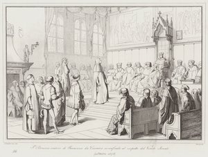 Francesco Petrarca orator Francesco da Carrara jest zdezorientowany w obecności Senatu Veneto autorstwa Italian School