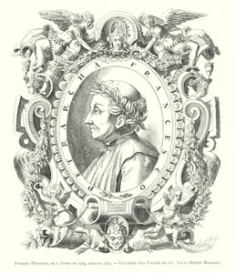 Francois Petrarque, urodzony w Arezzo w 1304, zmarł w 1374, faksymile portretu z XVI wieku, British Museum (rycina) autorstwa Italian School