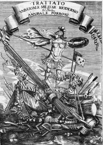 Frontyspicjum „Nowoczesnego Powszechnego Traktatu Wojskowego” ”(Nowoczesny Powszechny Traktat Wojskowy) z 1676 r. autorstwa Italian School