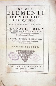 Frontyspicjum tomu XV „Żywioły” greckiego matematyka Euklidesa (III w. p.n.e.) autorstwa Italian School