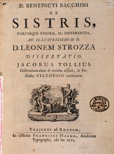 Frontyspis z „De sistri” Benedictusa Bacchiniusa autorstwa Italian School