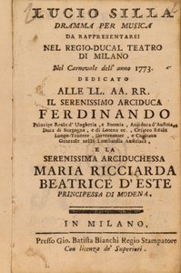 Frontyspis Mozarta Lucio Silla, wykonany w Mediolanie w 1773 r. autorstwa Italian School