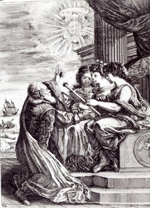 Frontyspis Opere di Galileo Galilei, opublikowany w Bolonii w 1656 r. autorstwa Italian School