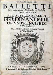 Frontyspis partytury Balletti a tre, opera III Tomaso Albinoniego (1671-1750) autorstwa Italian School