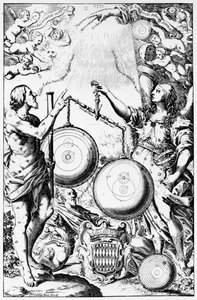 Frontyspis do Almagestum Novum Giovanniego Battisty Riccioli, opublikowany w 1651 r. autorstwa Italian School