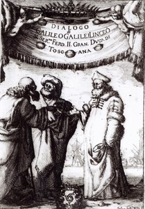 Frontyspis do dialogu o dwóch największych systemach świata autorstwa Galileusza, opublikowany w 1632 r. autorstwa Italian School