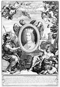 Frontyspis do starożytnego łuku Augusta z portretem kardynała Pietro Ottoboniego, rytowany przez Roberta van Audenaerde, 1690 autorstwa Italian School