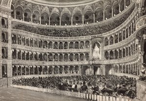 Wieczór galowy w teatrze Costanzo ku czci następcy tronu Niemiec (przyszły Fryderyk III), Rzym, Włochy, rycina z rysunku Dante Paolocci, z L