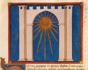 Brama Słońca, miniatura z Rejestru Notariuszy z Perugii, rękopis, Włochy XIV w. autorstwa Italian School