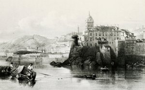 Mur mariny w Genui z Villa Doria Pamphili w tle, grawer, ok. 1850, Włochy autorstwa Italian School