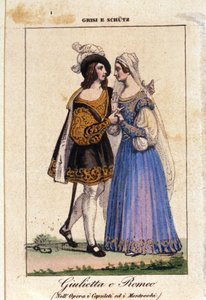 Giulia Grisi i Schutz w interpretacji Romea i Julii w „I Capuleti e i Montecchi” (Les Capulet et les Montaigu) Vincenzo Belliniego autorstwa Italian School