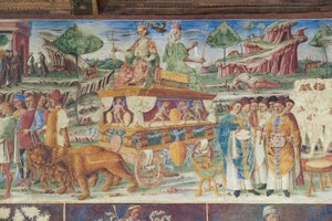 Sala Miesięcy, Ściana Północna: „Lipiec” z triumfem Jowisza i Kybele, ok. 1468-70 (fresk) autorstwa Italian School