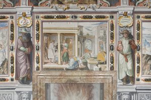 Sala Zodiaku: Bogowie karzący mężczyzn i postacie męskie przedstawiające miesiące roku (fresk) (szczegóły 3496554) autorstwa Italian School