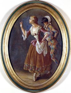 Arlekin i Kolumbina. Malarstwo anonimowe z początku XIX wieku. Muzeum Burcardo, Rzym. autorstwa Italian School
