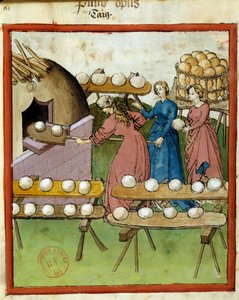 Podręcznik zdrowia: pieczenie chleba. Miniatura rękopisu „Tacuinum Sanitatis”, Lombardia, 3. ćw. XIV w. Paryż, B N autorstwa Italian School