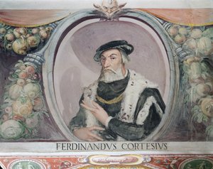 Hernan Cortés, w Sala del Mappamondo autorstwa Italian School